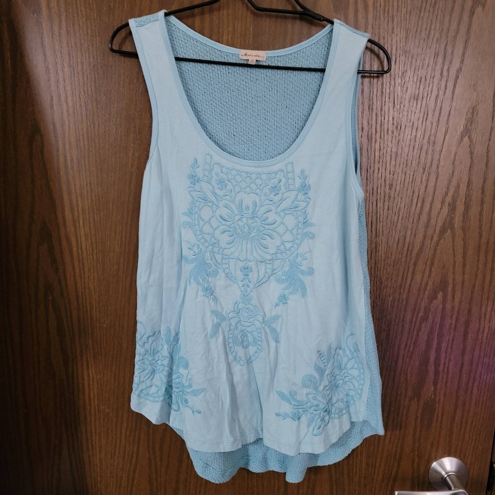 Gorgeous Mododoc Los Angeles Aqua Blue Embroidered Tank Top Size Medium